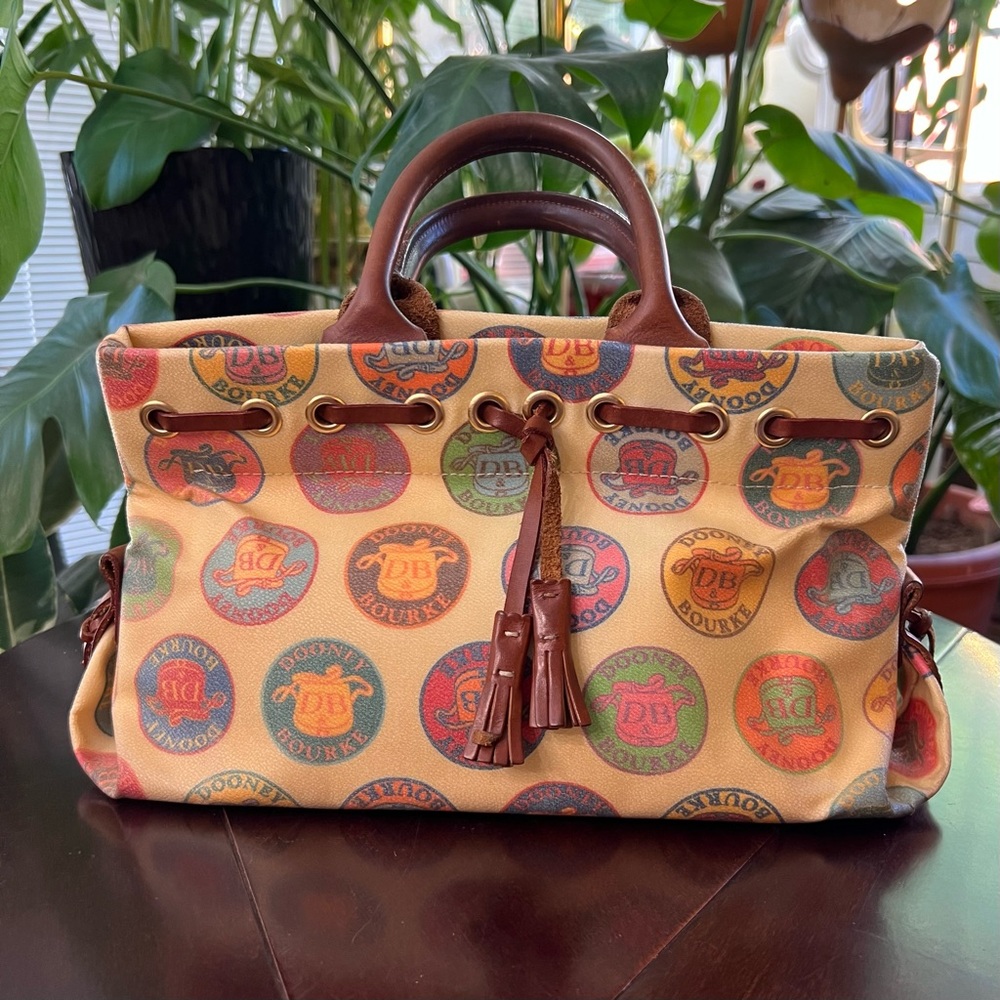Vintage Y2K 90s Dooney & Bourke Multi Color Medallion Logo Purse Shoulder Bag